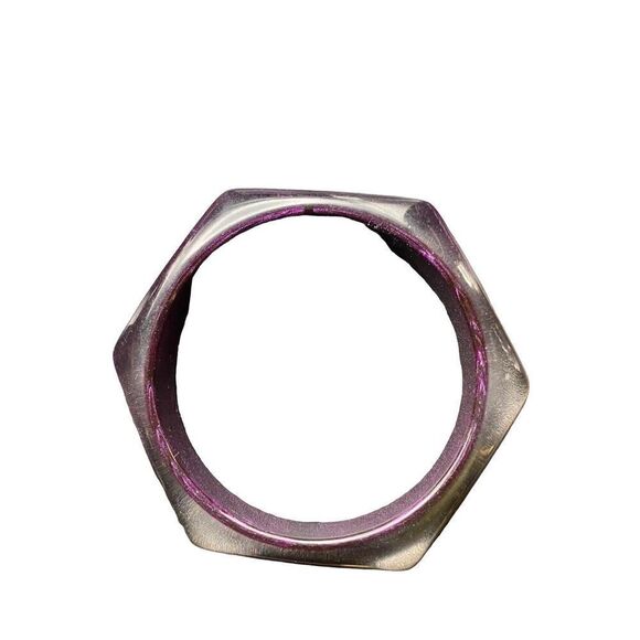 Retro set of 6 plastic acrylic bangle bracelets in black white purple and blue - Picture 5 of 7